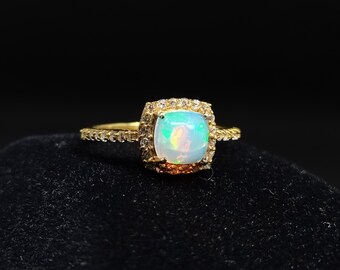 Natural Ethopian opal Ring, Vintage Opal ring, unique Ring , bride Ring, Engagement Ring,  March Birthstone, Ring For Woman, Solitaire Ring.