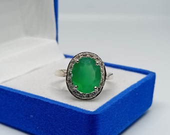 Natural Green Onyx Ring - 925 sterling Silver Ring - Unique Onyx Ring - summer Jewelry -  Faceted Ring - Silver Jewelry -bridesmaid gifts.