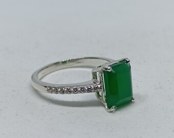 Emerald cut ring, Natural Green Onyx Ring -  925 Sterling Silver Ring,Green Onyx Jewelry, Faceted gift Ring, Silver Jewelry,handcrafted ring