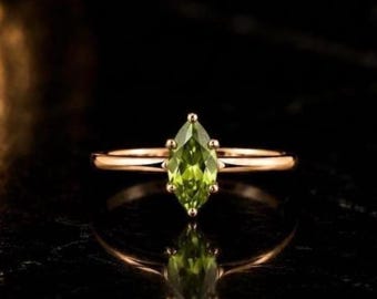 14k massief gouden marquise peridotring, groene edelsteen verlovingsband, geboortesteen augustus, sieraden voor vrouwen