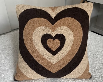 Y2K Brown Heart Punch Needle Pillow Case