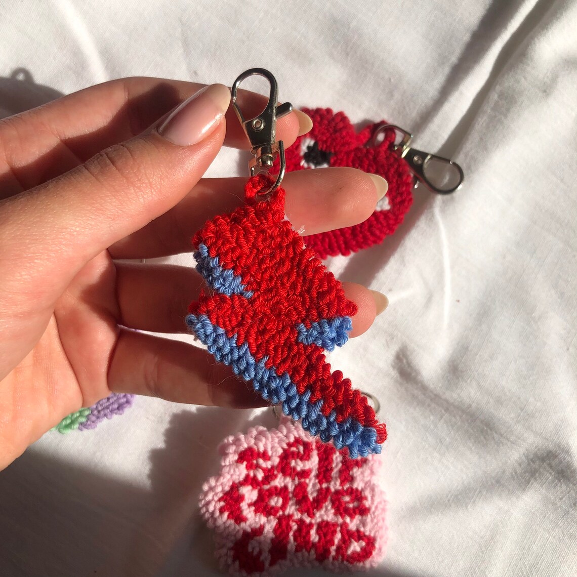 Punch Needle Keychainspunch Needle Keyringspunch Needle Car Etsy