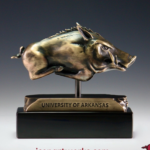 University of Arkansas Razorback Desktop Sculpture - Bronze Plated Cast Pewter - Razorback Art - University of Arkansas Graduation Gifts