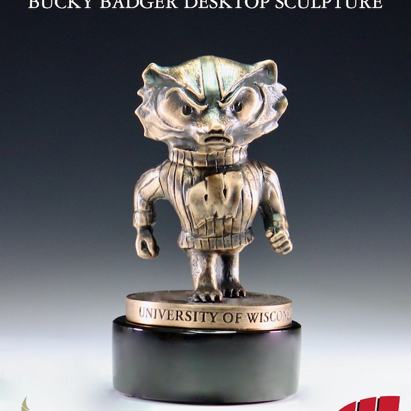 University of Wisconsin Bucky Badger Desktop Sculpture - Bronze Plated Cast Pewter - Wisconsin Badgers Art - Wisconsin Badgers Grad Gifts