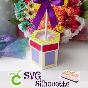 Zeshoekige doos met geperforeerd schuddeksel | Shakerbox | SVG-DXF | Cricut silhouet | Romantisch | Alleen digitaal bestand