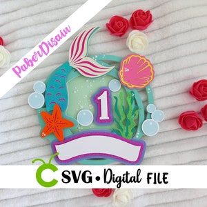 Mermaid cake topper SVG | Ocean cake topper | SVG digital file with numbers |