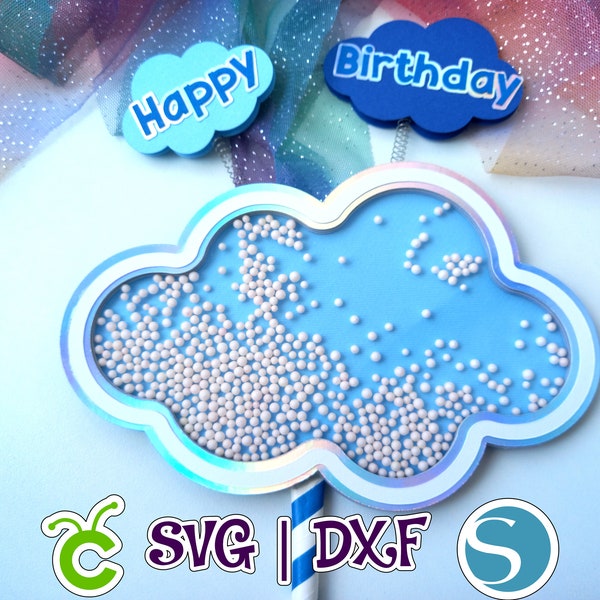 Forme de gâteau nuage Shaker | Décoration de gâteau 3D | Décoration de fête | ressorts rebondissants | SVG et studio | Fichier numérique