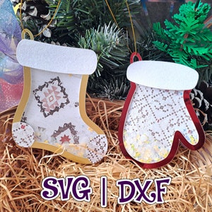 Shaker Sock / Shaker Glove / 6in1 / Senza nastro in schiuma / Decorazioni natalizie / SVG e Studio / Decorazioni per alberi / Inverno / Neve / Feste / File digitali