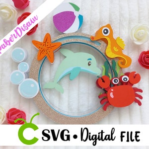 ケーキ トッパー SVG | イルカの両面ケーキ トッパー | 海のケーキ トッパー | 3D マリン スライダー ケーキ トッパー SVG デジタル ファイル