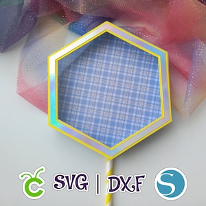 Modello Topper per torta Shaker esagonale / Nessun nastro in schiuma / 3D / Decorazione per feste / SVG e Studio / File digitale
