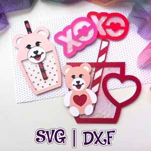 Teddy Bear Cup Shaker Valentine&#39;s Bundle | 3in1 | NO Foam Tape | Ornamnet | 3D | SVG and Studio | Love Day |  Digital file