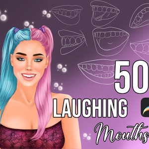 50 Laughing Mouths Procreate Stamps | Procreate Brush Set | Lips | Male and Female. HAND DRAWN on 3000x3000px canvas