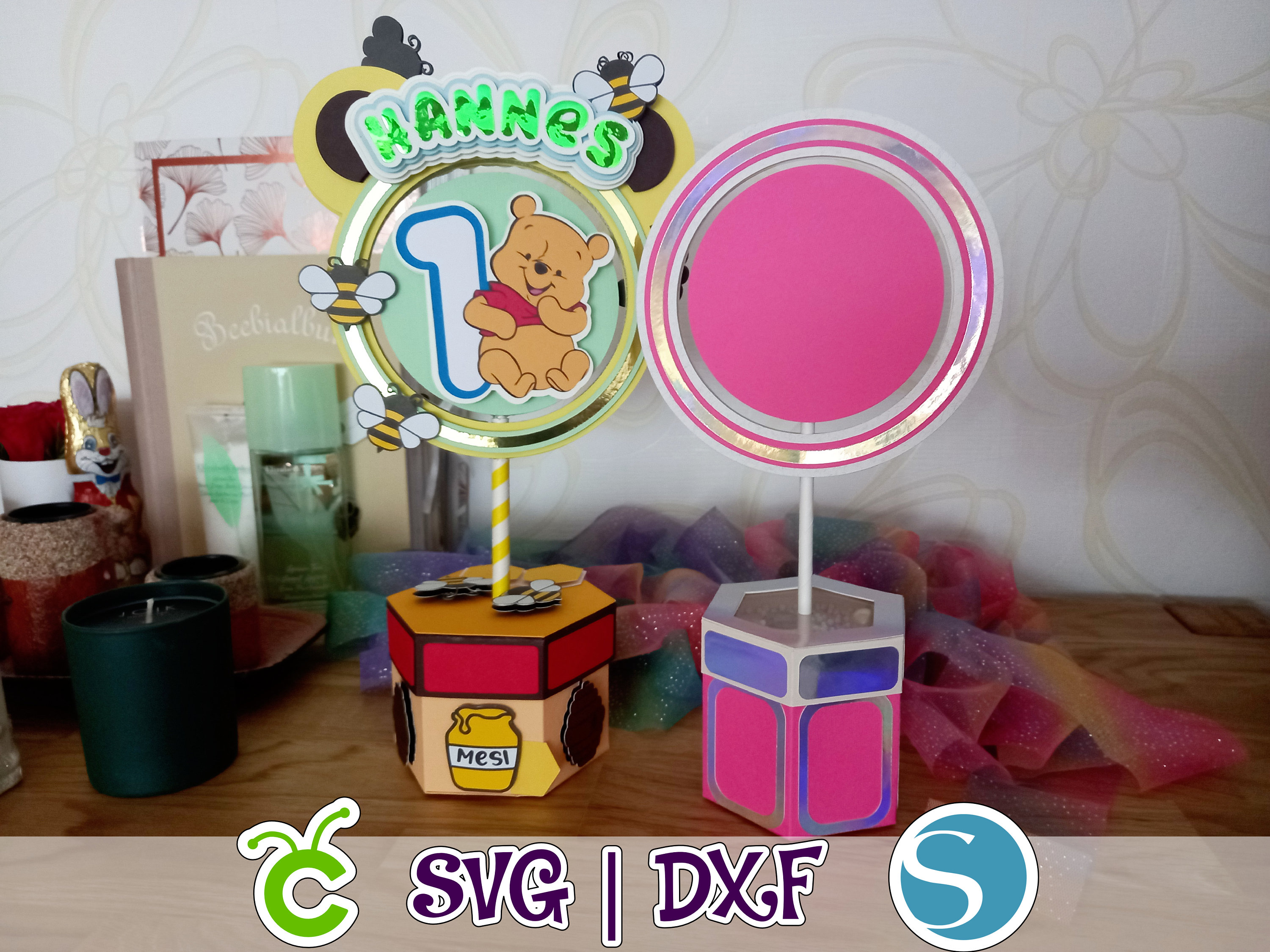 Party Table Centerpiece Template | 2 styles | Table Topper | SVG and Studio | Cake Topper | Hexagon Shaker Box | Video instruction