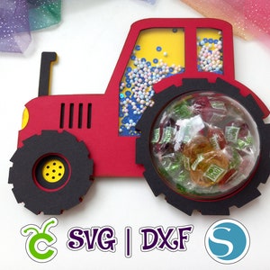 Traktor Shaker Süßigkeiten Halter | Cake Topper Vorlage | Süßigkeits-Verzierung | Perforation | SVG und Studio | Kuppelgröße 8cm | Digitale Datei
