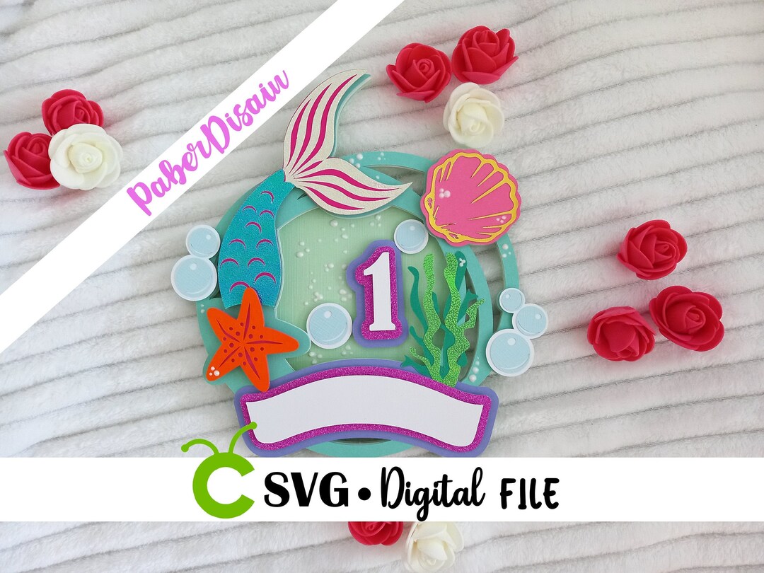 Mermaid Cake Topper SVG Ocean Cake Topper SVG Digital File With Numbers ...