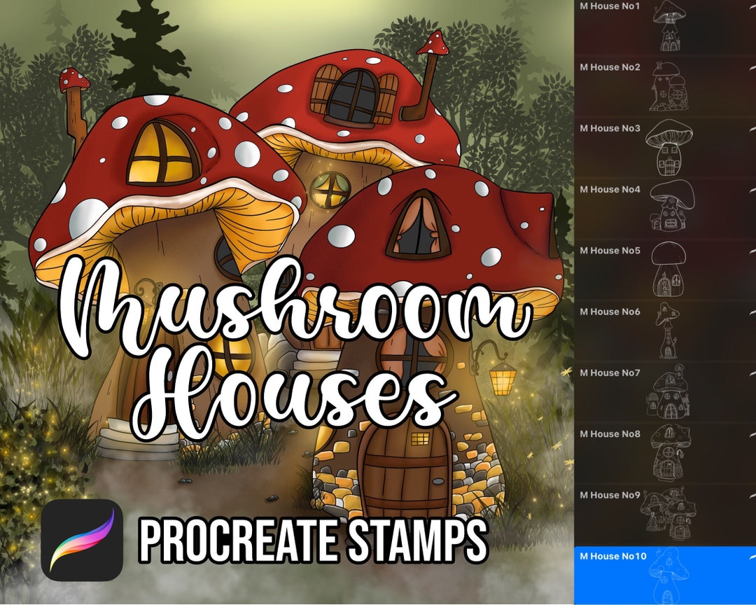 Mushroom House Procreate Stamps: Fairytale Brush Set (digital File) - Etsy