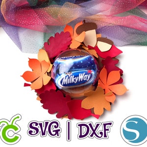 Fall Wreath Candy Holder | Autumn Decor | Leaves | Candy Dome | Candy Ornament | SVG and Studio | 3.14&quot; / 8cm diameter | Digital file