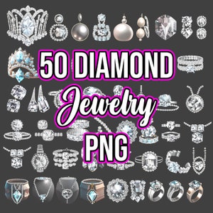 May include: A collection of 50 diamond jewellery pieces, including rings, necklaces, earrings, bracelets, and crowns. The jewellery is made of silver and features sparkling diamonds.