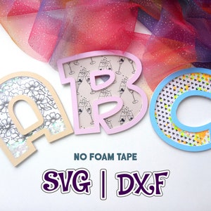 Shaker Alphabet A-Z + ÕÄÖÜ e - + / NO nastro in schiuma / Lettere / 3D / Decorazioni per feste / SVG e Studio / File digitali