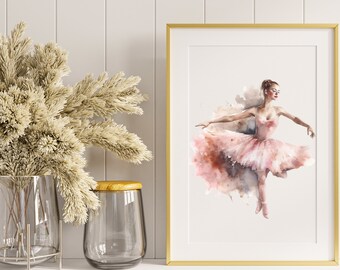 Ballerina Watercolor Wall Art, Girl Bedroom Wall Print, Girl Nursery Decor, Pink Ballet Watercolour Print, Graceful Ballet Dancer Poster, A2
