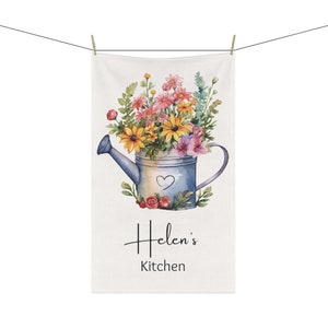 Floral Personalized Tea Towel Set, Custom Rustic Kitchen Dishcloth, Grandma Gift for Her, Farmhouse Decor, Cottagecore Flower Towel, K26-K30