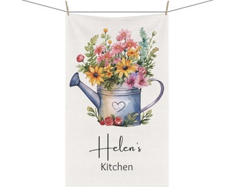 Bloemen gepersonaliseerde theedoek set, aangepaste rustieke keuken vaatdoek, oma cadeau voor haar, boerderij decor, Cottagecore bloemenhanddoek, K26-K30