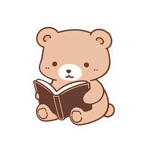 Sticker ours perdu dans l'histoire à travers les pages Sticker mignon ours à fourrure parcourant un livre Sticker école pour enfants Sticker ours 009