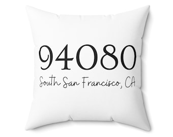 Personalized Zip Code Pillow, Custom Throw Pillow, Personalised Comfy Soft Spun Polyester Square Pillow, Add Hometown or City with State