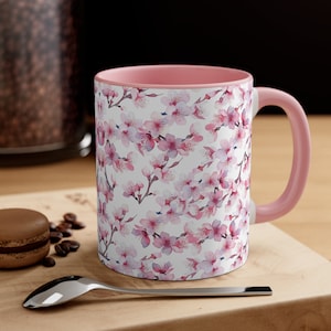 Schöne Baby-Rosa-Blumenkeramik-Kaffeetasse 11 Unzen, Kirschblüten-Blumen-Tee-Becher, nettes Geschenk für sie, Muttergeschenk, schönes Geburtstagsgeschenk, vL