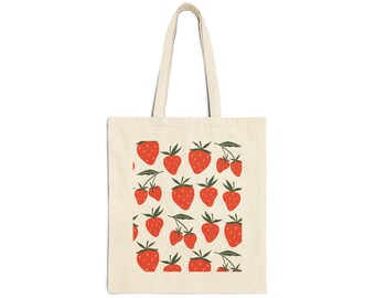 Reusable Farmers Market Bag, Tropical Strawberry Cotton Tote