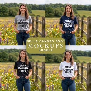 Bella Canvas 3001 Tshirt Digital Download Mockups, Women's Streetwear Apparel, Womens Shirt Pack PNG Bundle, Place Your Design Here, bcf4
