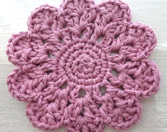 Handmade Gift Item, Flower Coaster, Made with 100% Cotton, Floral Gift for Her, Cute Mug Rug, Crocheted Doily, Party Favors, Birthday Gift