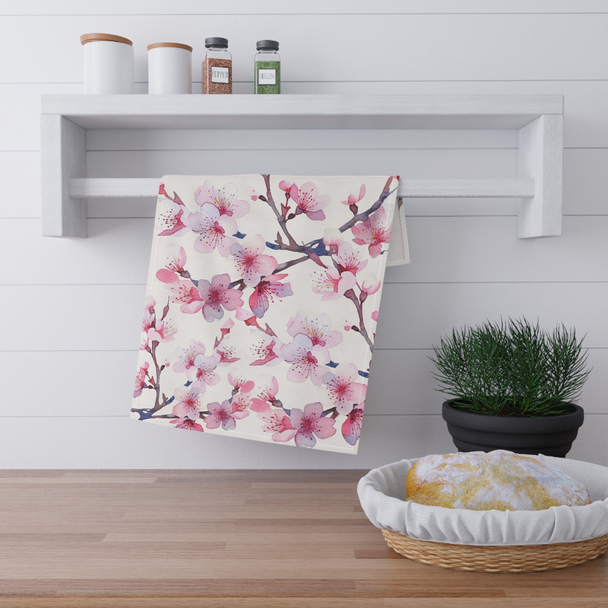 Pretty Pink Cherry Blossom Towel, Flower Kitchen Decor, Soft Floral Tea Towel, Kitchen Dishcloth ...