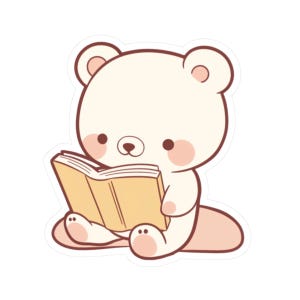 Neus vast in een boek leesgrage sticker beer kiss-cut sticker witte ijsbeer kindersticker scrapbooking kinderboek minnaar babybeer sticker 010