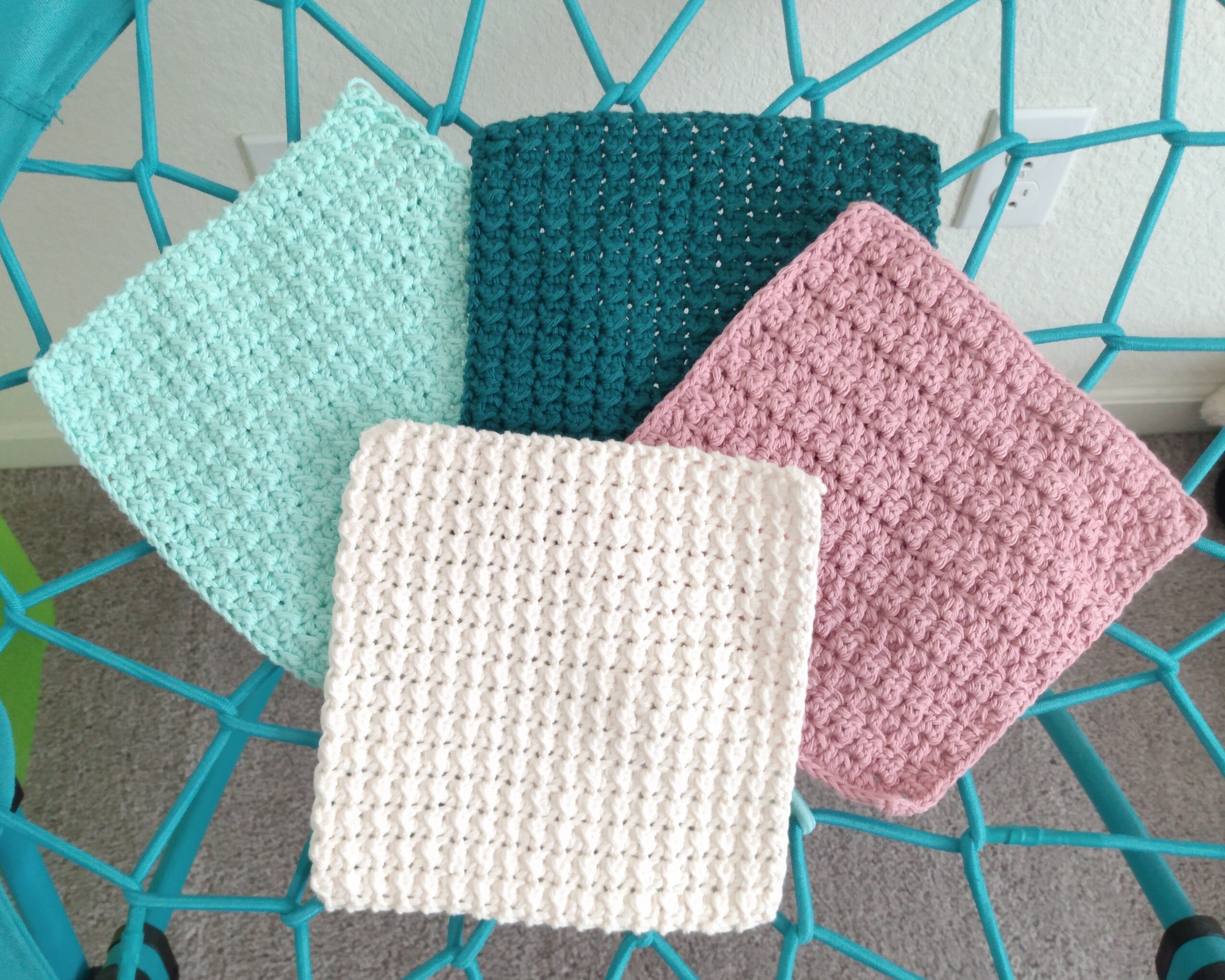 Handmade Kitchen Dishcloth, Crocheted Square Cotton Dish Pad, Cute Hand Towel, Bridal Shower Gift, Wedding Gift, Textured, approx 8 x 8 in
