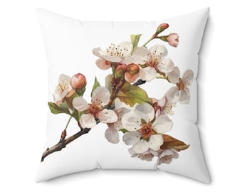 Flourishing Cherry Blossom Pillow, Square Sofa Pillow, Floral Cushion, White Flowers, Spring Pillow, 14 x 14, 16 x 16, 18 x 18, 20 x 20, vW