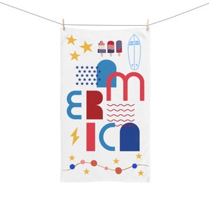 Patriotic America Fourth of July Hand Towel, Red White and Blue Soft Hand Towel, Fun USA American Cotton Hand Towel, 4th of July Gift