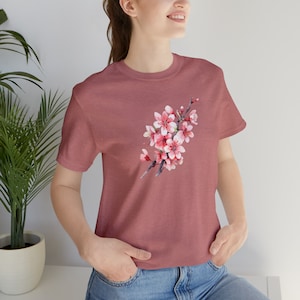 Japanese Cherry Blossom T-Shirt, Sakura Blossom TShirt, Botanical T Shirt, Floral Spring Tee, Cute Pink Flower Tee, Pretty Garden Shirt, vM
