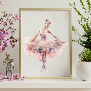 Ballerina Watercolor Wall Art, Girls Bedroom Decor, Baby Girl Nursery, Pink Watercolour Ballerina Print, Stylish Ballet Dancer Poster, A9