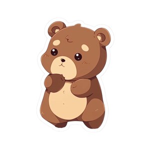 Sticker ours Un ourson brun réfléchi et curieux Stickers découpés dans un baiser Adorable nounours marron mignon pour enfants Sticker ours d'école pour enfants 001