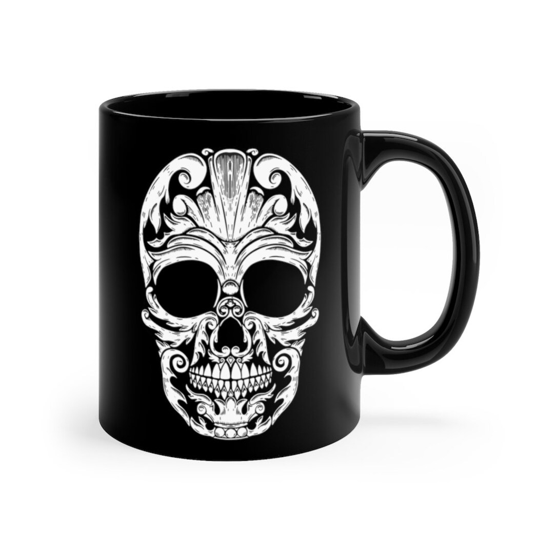 Calavera Human Skull Mug, Dia De Los Muertos Witchy Mug, 11oz Day of the Dead Coffee Mug, Candy