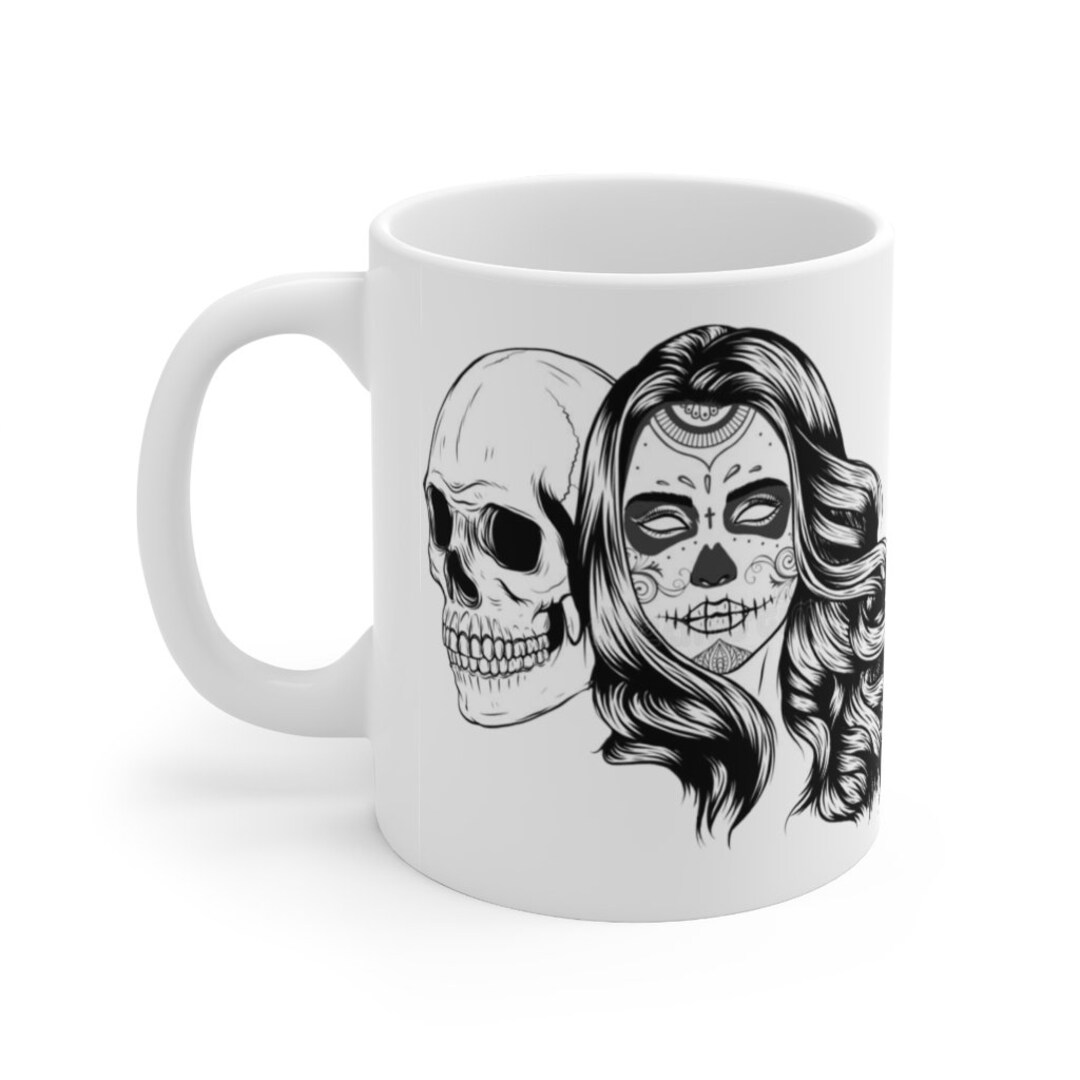 Calavera Human Skull Mug, Dia De Los Muertos Witchy Mug, 11oz Day of the Dead Coffee Mug, Candy
