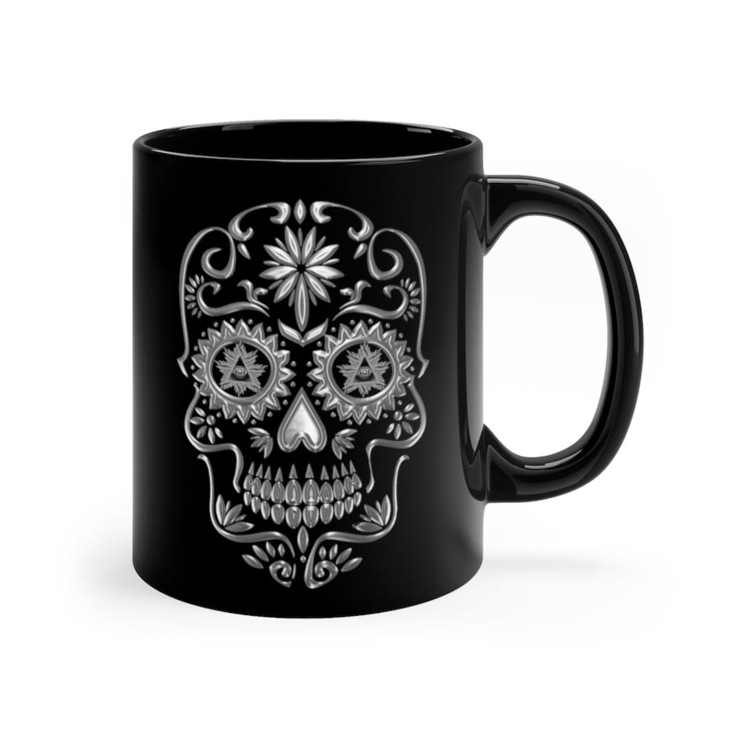 Calavera Human Skull Mug, Dia De Los Muertos Witchy Mug, 11oz Day of the Dead Coffee Mug, Candy
