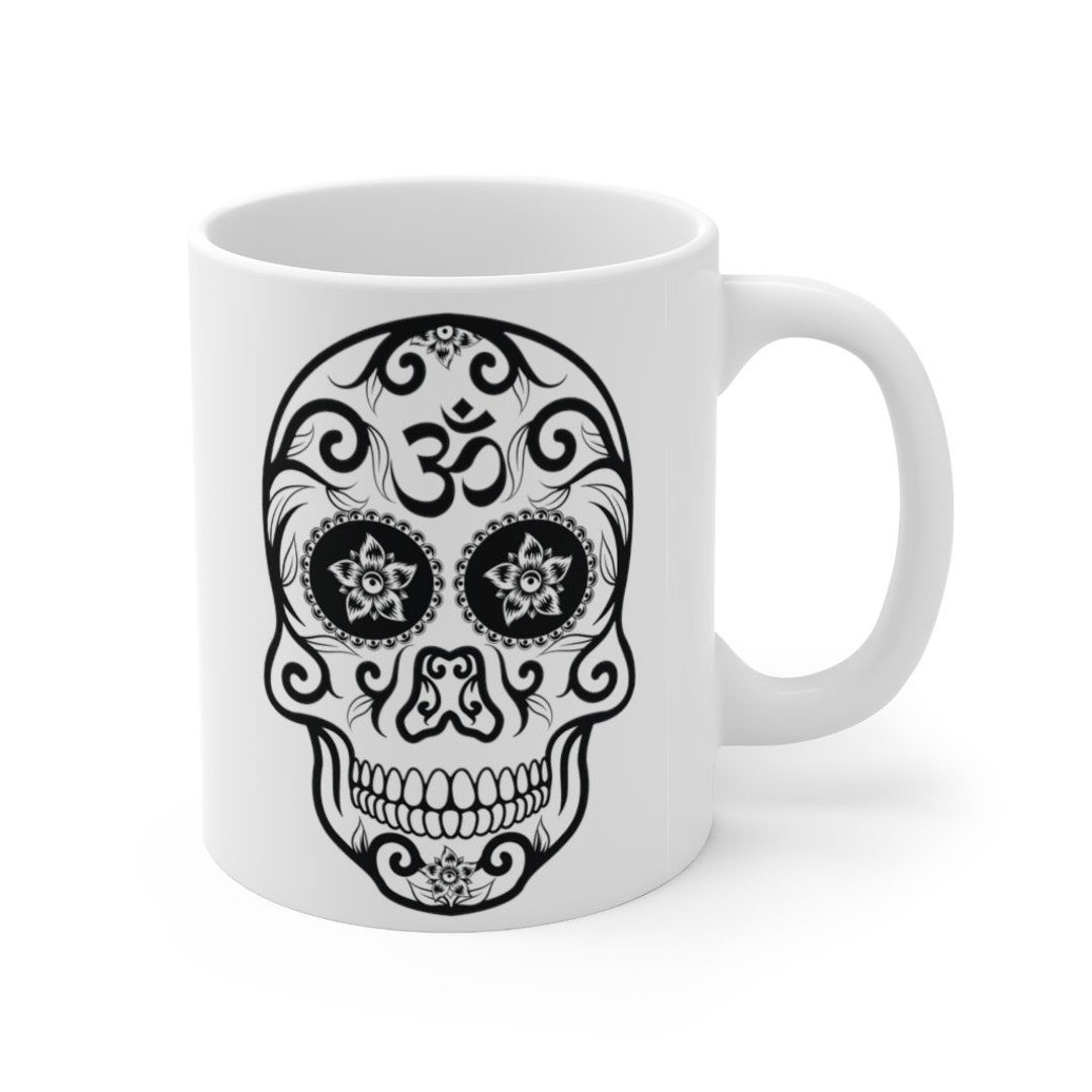 Calavera Human Skull Mug, Dia De Los Muertos Witchy Mug, 11oz Day of the Dead Coffee Mug, Candy