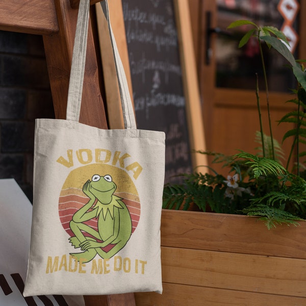 Vodka Made Me Do It Frog Canvas Bag, Kermit The Frog Muppets Tote Bag, Funny Saying Tote Bag, Hilarious Gag Gifts For Vodka Lovers