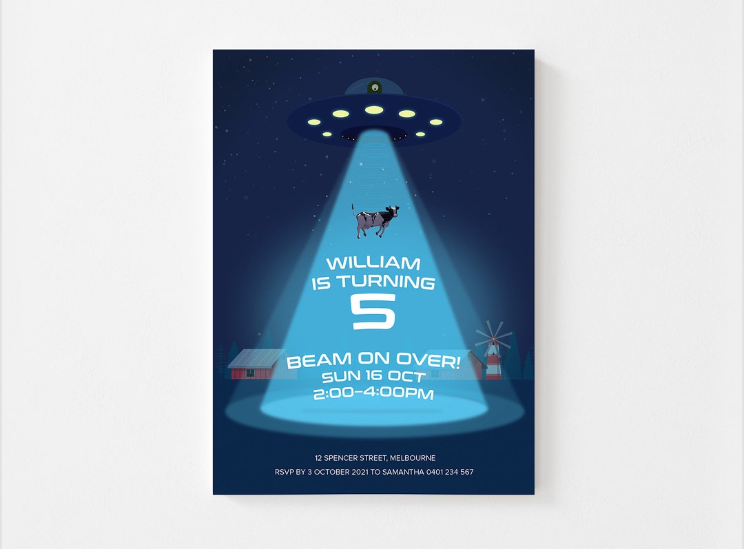 UFO, Space Theme Birthday Invitation, Printable, Customisable Text - Etsy
