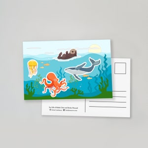 Sea Life Animals of Alaska kleur- en stickerpostkaart en stickervel