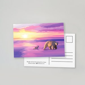 Carte postale ours polaire et renard arctique