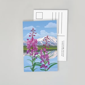 Carte postale Illustration de l'épilobe à feuilles étroites et Denali