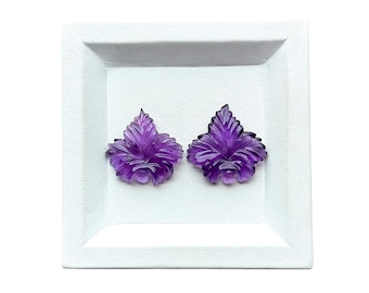 Natural Amethyst Leaf Carving Pair, Purple Gemstone Leaves, Carved Crystal, Cabochon , Jewelry Making Stone